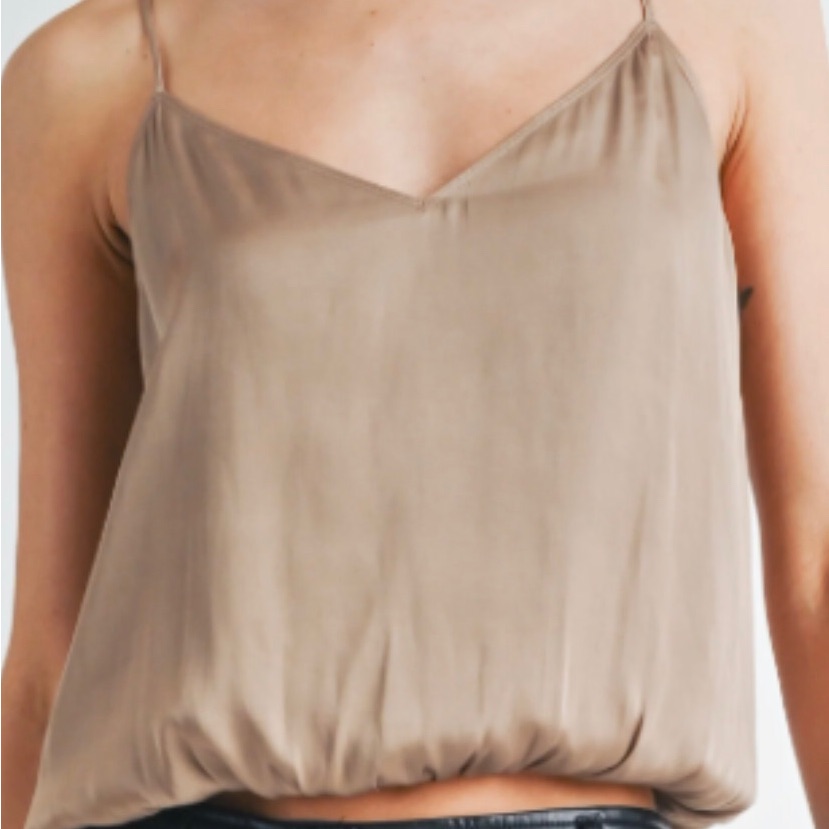 Women's V-Neck Spaghetti Strap Tank Top - Taupe